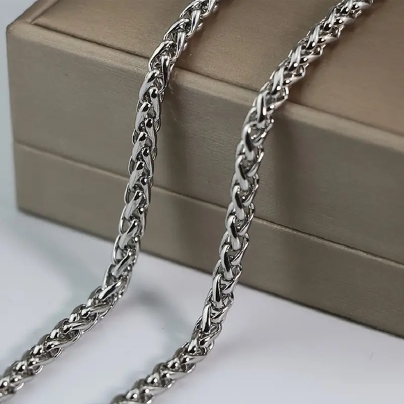 Silver Cable Linked Chain Necklace**Interlocking Wheat Chain* Minimalist*YB - Picture 4 of 5